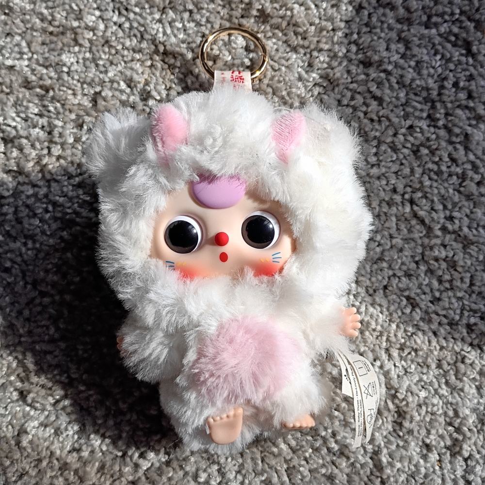 De Lovely Baby Three White & Pink Plush Character Keychain